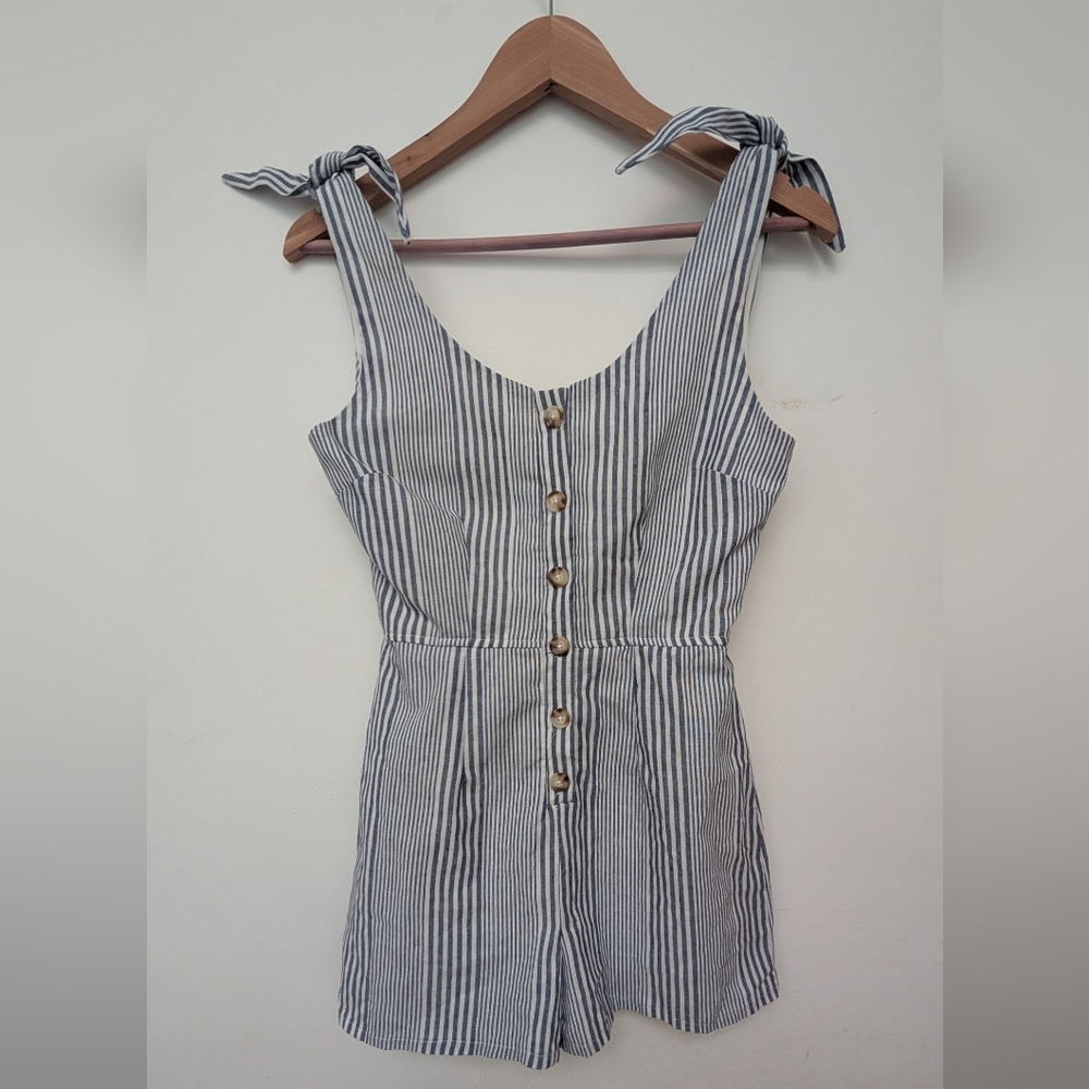 Striped Sleeveless Button-Up Romper